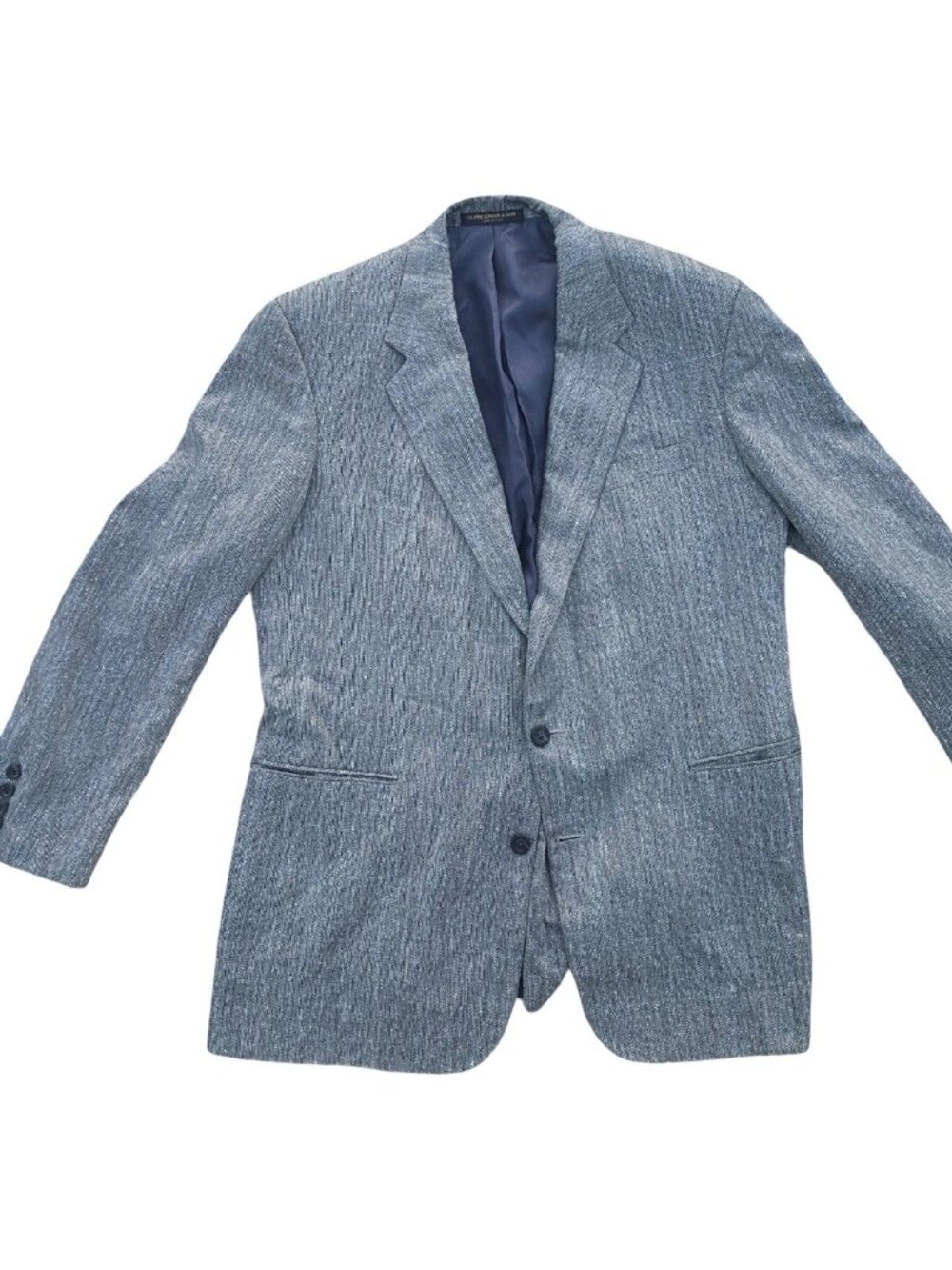 H Freeman & Son Mens 44R Custom Sport Coat Blue Gray Herringbone Union Made USA